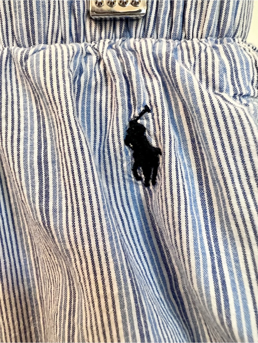 Ralph Lauren Pajama Pants Men’s L (fits like M) Blue Stripped Cotton w/Navy Pony - Picture 2 of 6